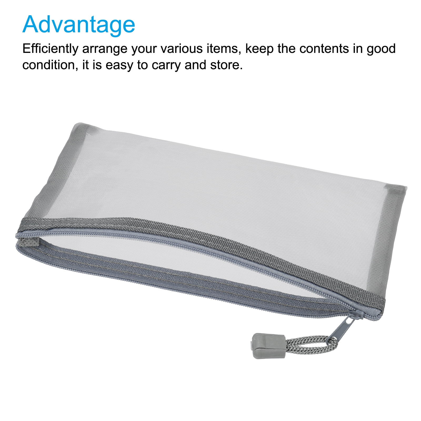 Unique Bargains Mesh Zipper Bag Zip Pouch Pencil Case Storage Pockets Gray