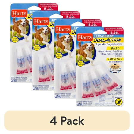 (4 pack) Hartz UltraGuard Dual Action Flea & Tick Topical for Medium Dogs 15-30lbs, 3 Monthly Treatments