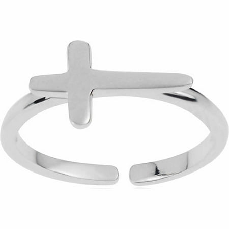 Women's Sterling Silver Adjustable Cross Toe Ring