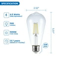 thumbnail image 3 of Great Value ST19 Vintage LED Light Bulb, 4.5-Watt (60W Equivalent), Daylight, Dimmable, E26, 8 Pack, 3 of 9