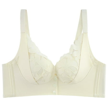 Clearance! Manxivoo Wirefree Bra for Women Women Solid Color Lace Patchwork No Ring Adjustable Shoulder Straps Front Buckle Plus Size Bra bras for women 36-46