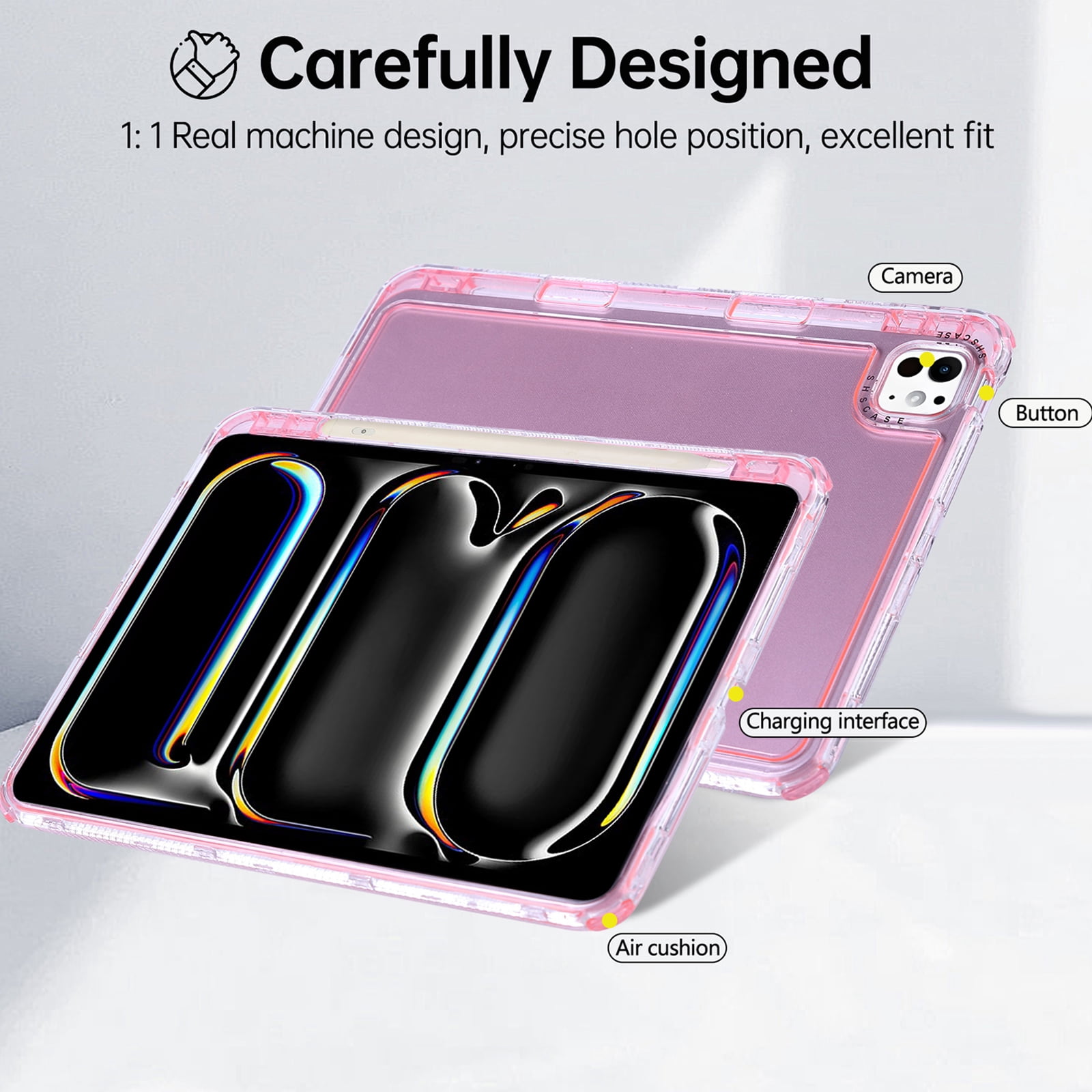 Dteck for iPad Air 13 Inch Case (M3/M2-2025/2024), iPad Pro 13 (2024) Case, iPad Pro 12.9 Inch Case (2022-2018),Hybrid Shockproof Translucent Protective Cover with Built-in Pencil Holder,Pink