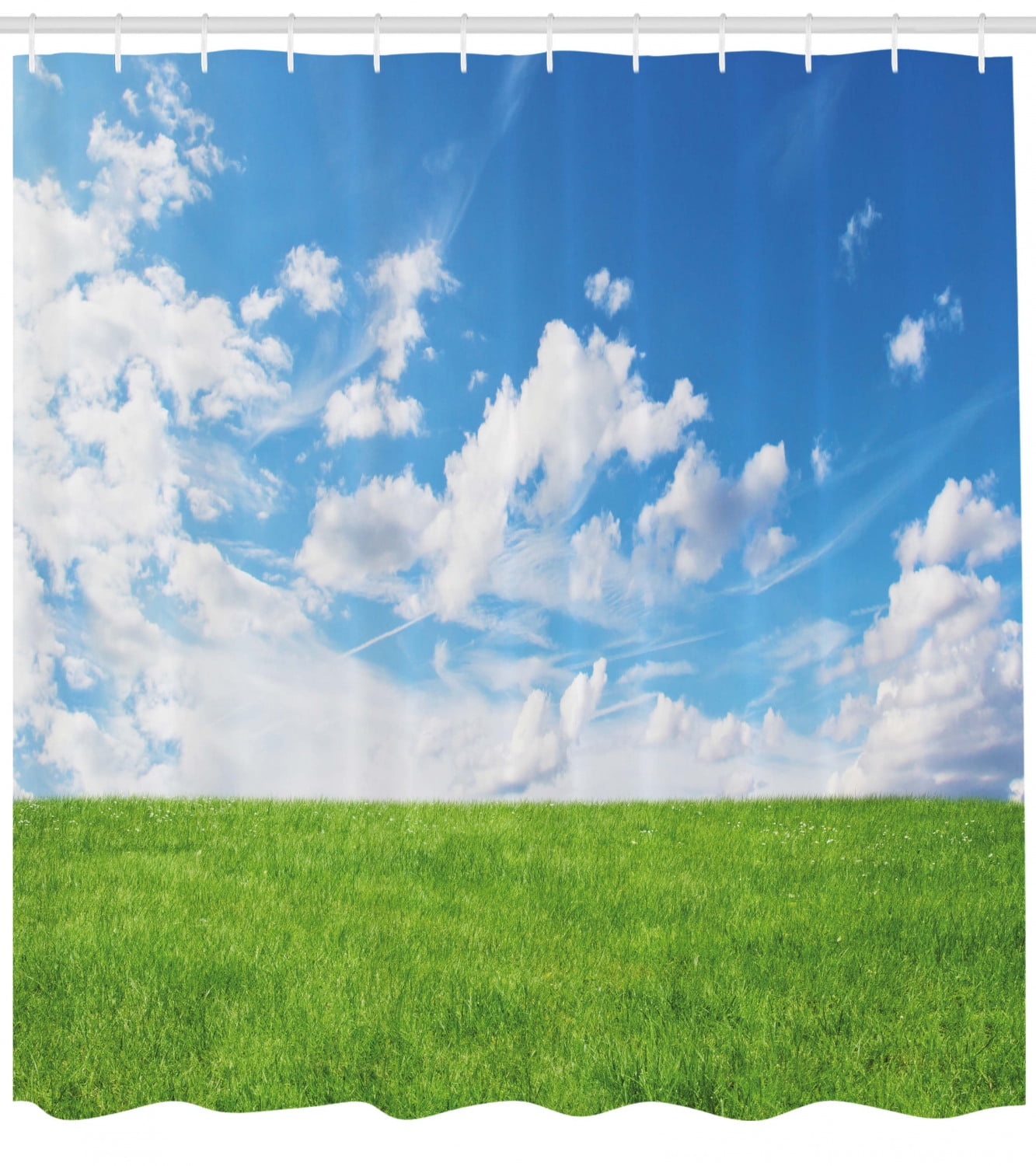 Blue Sky Shower Curtain, Landscape Scenery Print of Greenery Land with