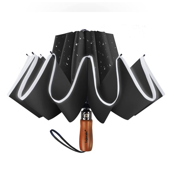 Lejorain Large Reverse Umbrella -50 Inch Windproof Folding Inverted Umbrella - Upside Down With Safety Reflective Strip