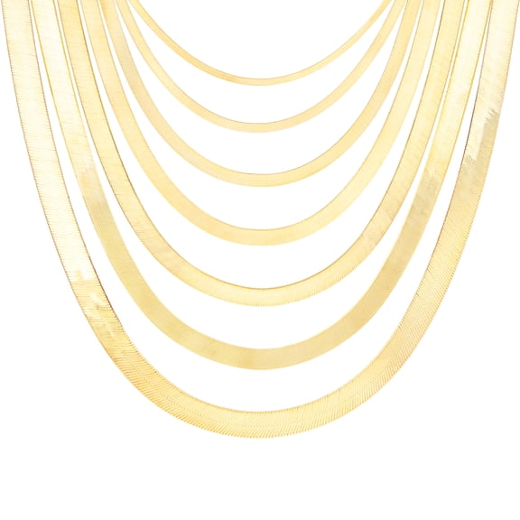 Nuragold 10K Real Yellow Gold Solid Herringbone Flexible Chain Necklace 16"-24" (3mm-9mm) Italian Jewelry for Men & Women