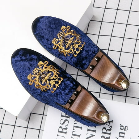 

Men‘s Embroidered Velvet Slip On Loafers Casual Dress Shoes For Party Walking Driving