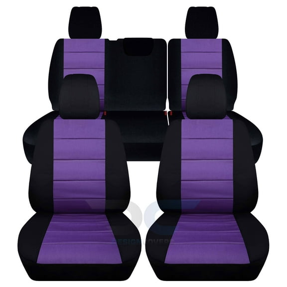T309-Designcovers Fits 2018-2022 Jeep Wrangler JL 4-Door Cotton Seat Covers:Black and Purple - Front & Rear Split Bench