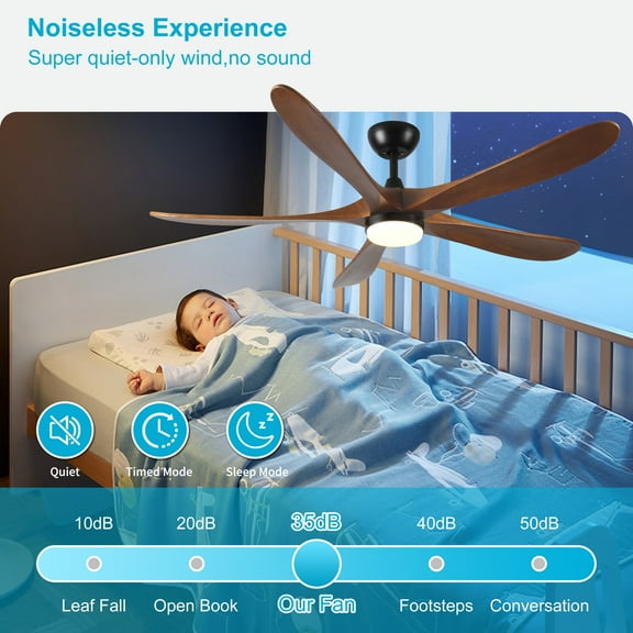 62-Inch Solid Tung Wood Ceiling Fan with Remote & LED Light DC Motor for Patios, Bedrooms & Farmhouse Indoor/Outdoor Use, 5-Blade Adjustable Installation