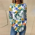 thumbnail image 2 of WTOBBY Casual Women's Flower Print Long Sleeve T-shirt Top with Loose Round Neck Pullover Style Lightweight and Stretch Fabric Perfect for Comfortable Daily Outfit,Light Green L, 2 of 5