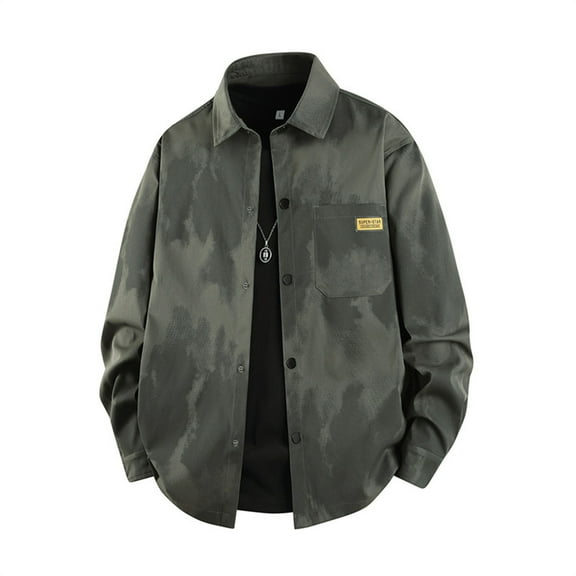 Xzbqbs Mens Workwear Jacket Button Down Y2k Printed Streetwear Shacket Fashion Casual Oversized Lightweight Collared Shirt Jackets