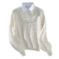 thumbnail image 1 of Aocisk Chandail à Col à Revers Deux Pièces pour Femme Style Chemise Décontractée pour l'Hiver Blanc m, 1 of 9