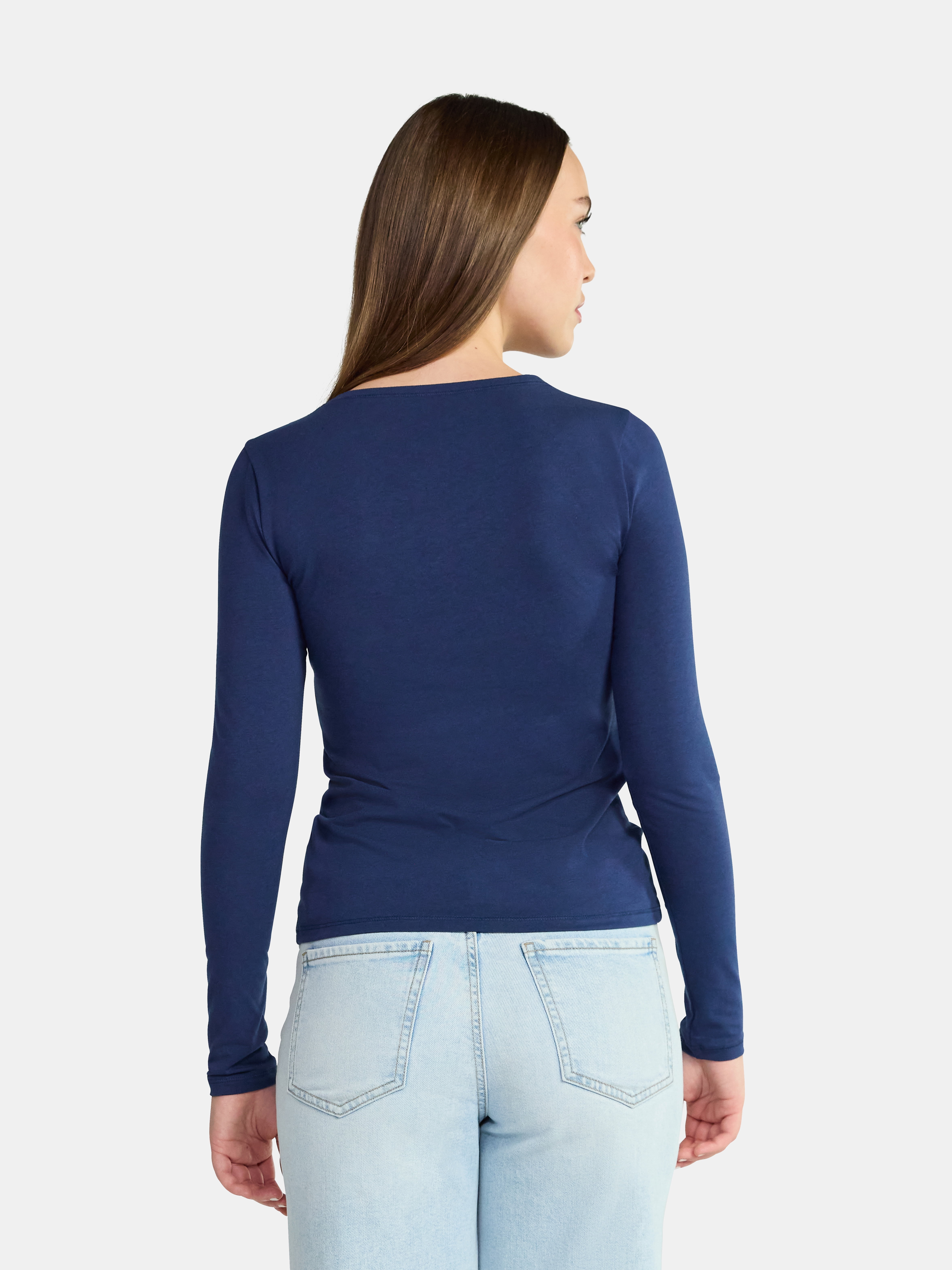 No Boundaries Crewneck Tee with Long Sleeves, Women's & Women's Plus XXS-4X