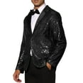 thumbnail image 4 of INSPIRE CHIC Sequin Blazer for Men's Peak Lapel Color Block Shiny Sparkly Sports Coat S Black, 4 of 5