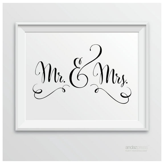 Mr. & Mrs. Formal Black & White Wedding Party Signs