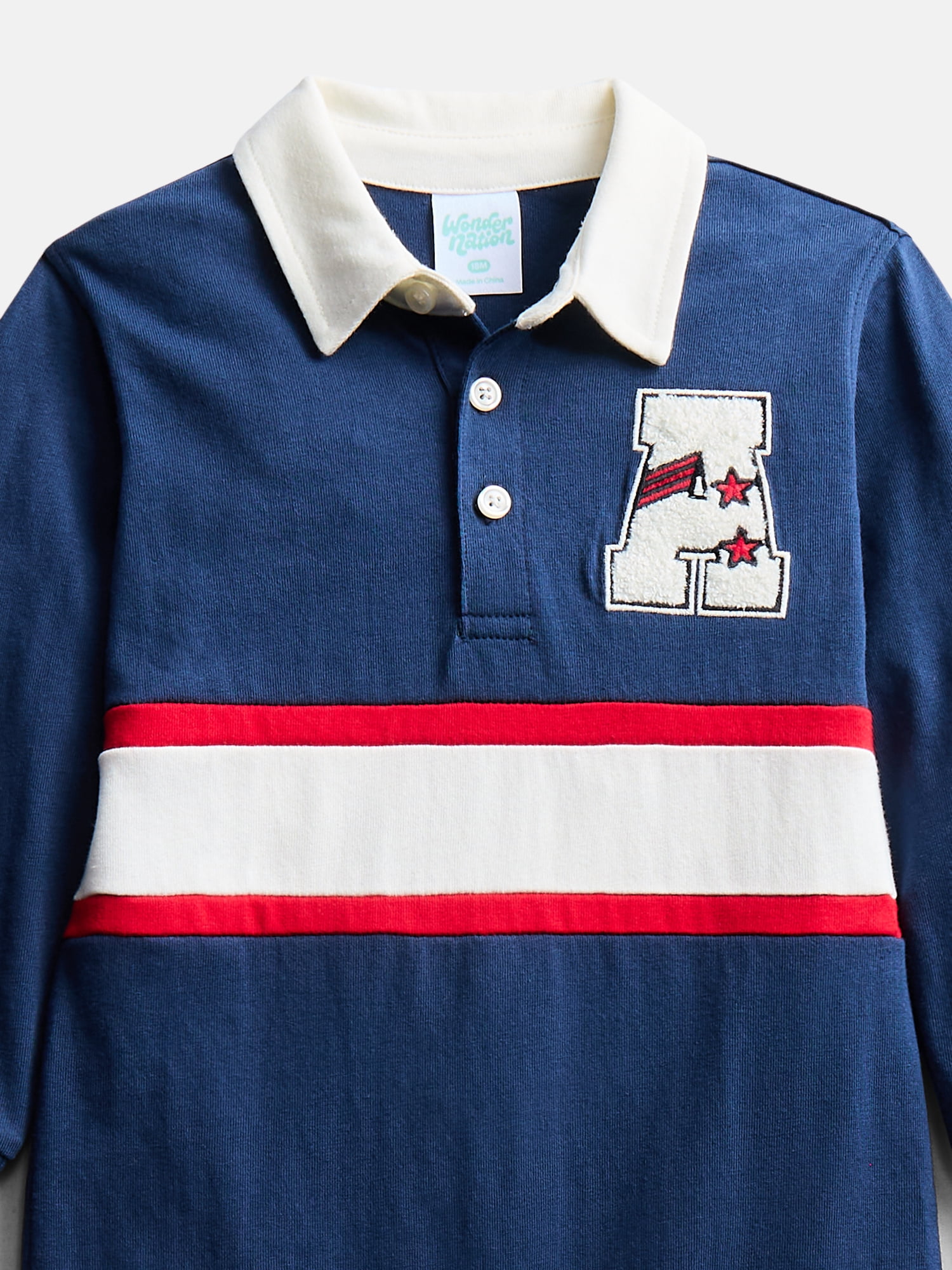 Wonder Nation Baby Boy’s Embroidered Collared Romper with Long Sleeves, Sizes 0/3M-24M