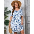 thumbnail image 3 of SHOWMALL Women's Plus Dresses Short Sleeves Floral Casual T-Shirt Dresses with Pockets 5X Blue Chinoiserie Floral, 3 of 11
