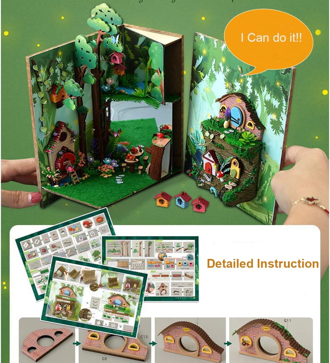 Book Nook Miniature Kit DIY Wooden Dollhouse Book Nooks for Bookshelf Decor Bookends Crafts for Adults