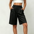 thumbnail image 2 of Shorts for Women Dressy Casual High Waisted Wide Leg Pleated Shorts with Pockets Elastic Waist Knee Length Pants Black XL, 2 of 7