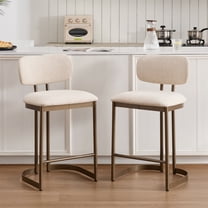 Zesthouse 25.6" Modern Counter Height Bar Stools Set of 2, Upholstered Linen Barstools with Curved Back, Antique Brass Metal Base, Kitchen Island Bar Chairs, Beige