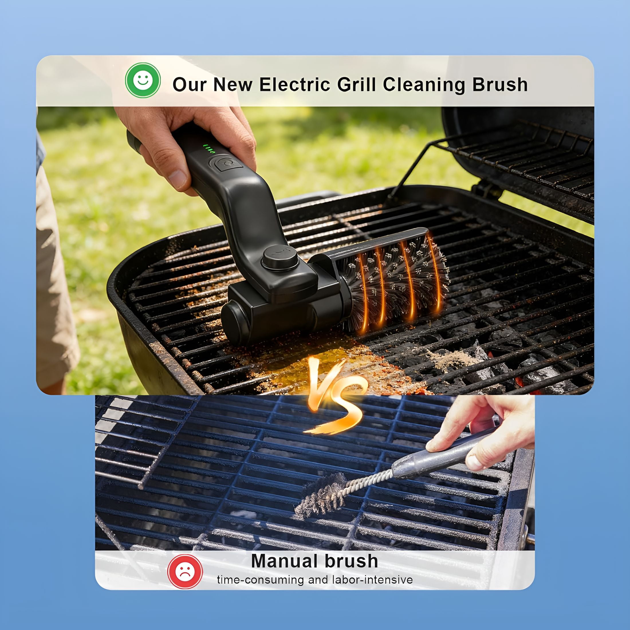 ACDANC Electric Grill Cleaning Brush,Rechargeable 3-Speed Powerful Grill Brush,Waterproof Design,180° Adjustable Stainless Steel Replaceable Brush Head,Specially Designed