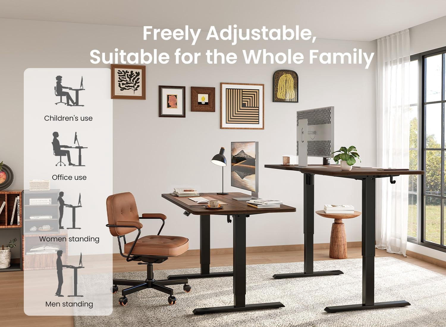 DESINO 55" x 28" Electric Standing Desk, Extra-Deep 28" Desktop Height Adjustable Stand Up Desk with 4 Memory Preset Buttons, Ergonomic Sit-Stand Office Desk, Black Walnut