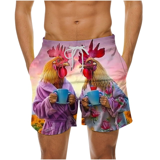Men's Big&Tall Swim Trunks, Men's Swim Trunks, Funny Printed Quick Dry Beach Board Shorts with Pockets Quick Drying Tropical Shorts for Men S-5XL Bathing Suits Woman Clearance