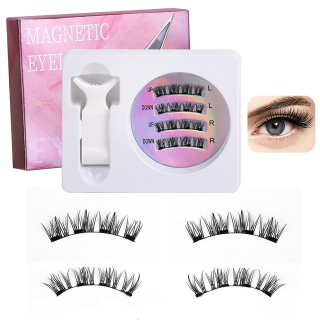 Reusable Magnetic Eyelash Kit with Tweezers Waterproof Fiber Lashes Easy Application for Natural or Dramatic Eye Looks