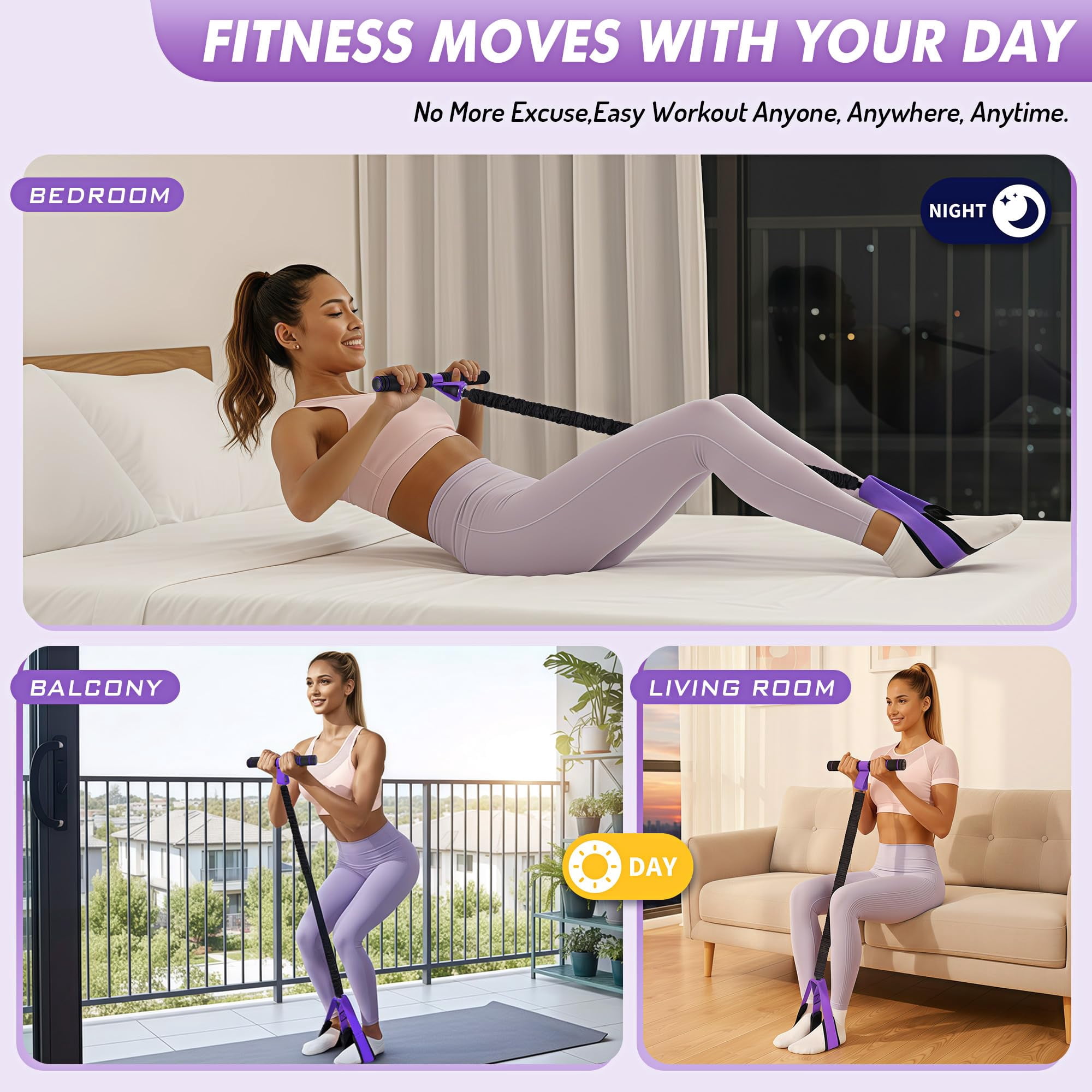 Pedal Resistance Band with Handle | Upgraded 55LBS Exercise Resistance Bands for Core, Abs, Legs, Glutes, Arms, Strength, Physical Therapy, Pilates, Sit Up Workout Equipment for Women Home Gym
