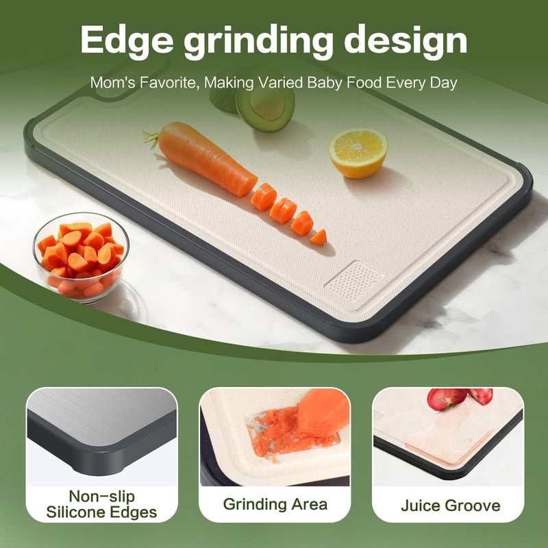 Titanium Cutting Board for Kitchen, 2-in-1 Double Sided Food Grade (15”×10.3”), Pure Titanium & PP, Easy to Clean with Juice Groove & Garlic Grinding Area