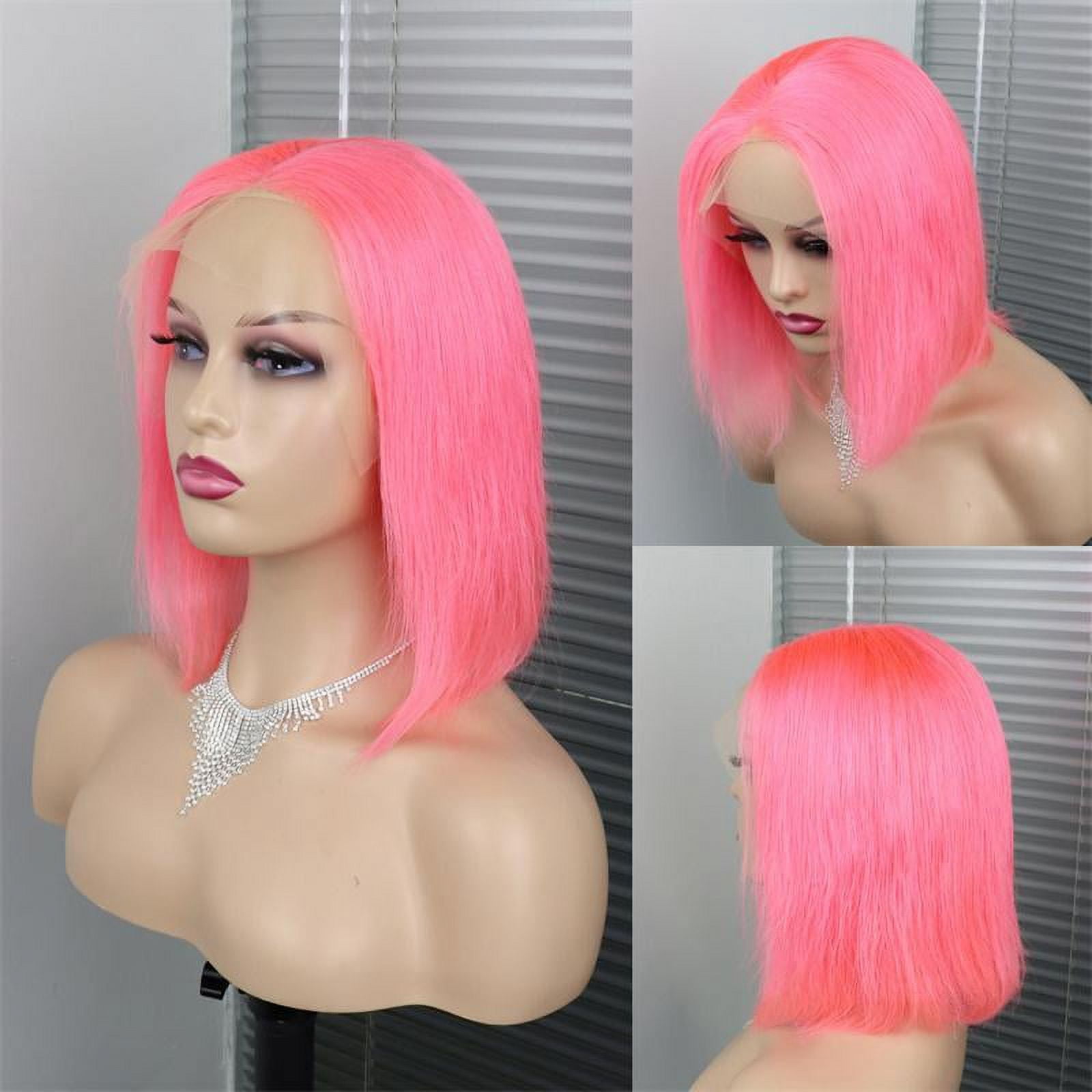 Pink Bob Wigs 13x4 Lace Front Human Hair Wigs Straight Brazilian Virgin Hair Pre Plucked Hairline Bleached Knots Unprocessed Wig for Women 10inch