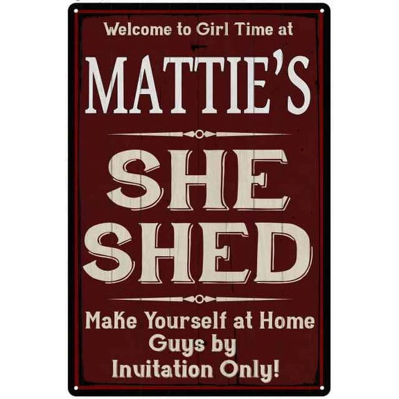 MATTIE'S She Shed Red Sign Lady Cave 8 x 12 High Gloss Metal 208120088255