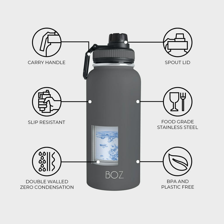 BOZ Stainless Steel Water Bottle XL (1 L / 32oz) Wide Mouth, Vacuum Double  Wall Insulated (Grey) 