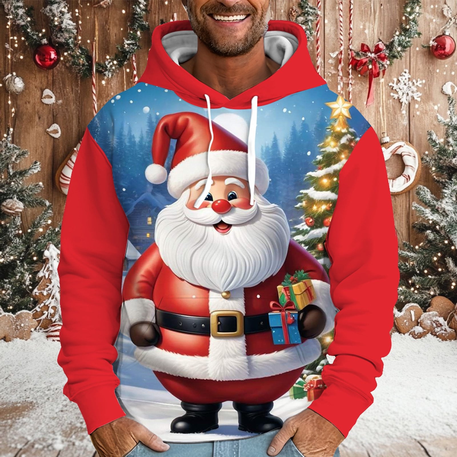 Sweat Noel Homme Graphique Automne Hiver Sweatshirt à Capuche Coupe