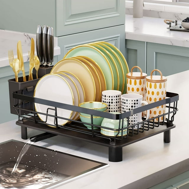 Estante para secar platos AIDERLY Planch con escurridor Kitchen, negro
