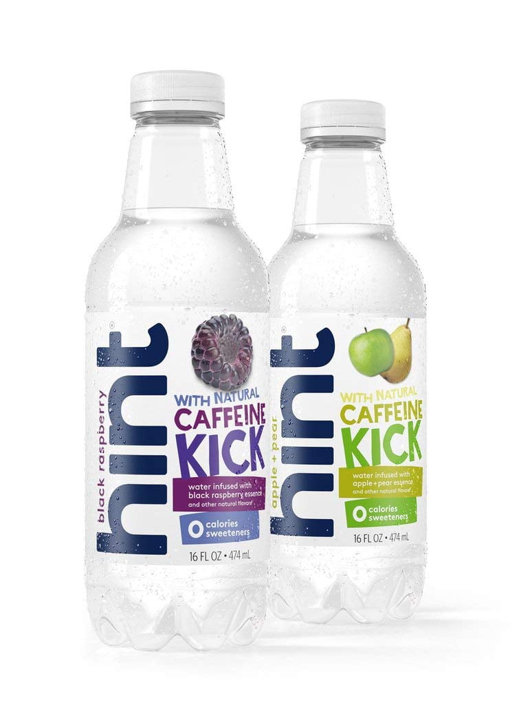 Hint Kick Water With Caffeine Variety Pack (Pack of 12) 16 Ounce Bottles 6 Bottles Each of: Black Raspberry and Apple Pear Caffeinated Water infused ...