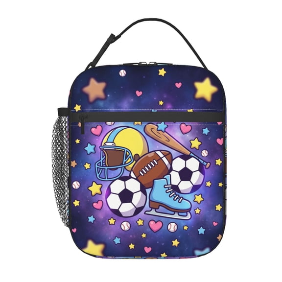 Football Lunch Bag Athletic Print Handheld Portable Reusable Cooler Tote Front Pocket Work Office Commute Daily Food Container