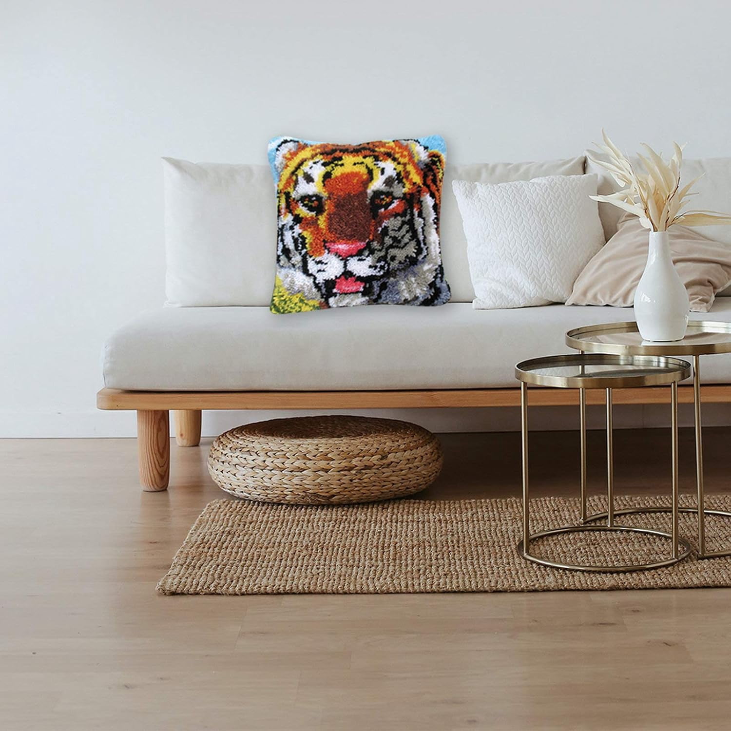 Latch Hook Cushion Kit, Animal | Knitting Kits Cushion, Rug Making Kit for Starters, Latch Hook Kit for Beginners Adults or Children, Big Tiger Latch Hook Kit 43x43cm/17x17 inch