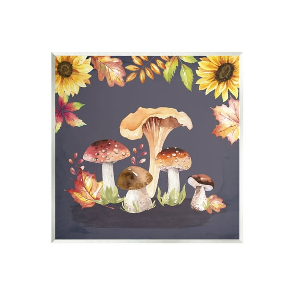 Stupell Woodland Mushrooms Autumnal Foliage Botanical & Floral Painting Wall Plaque Unframed Art Print Wall Art