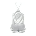 thumbnail image 6 of Womens Pajama Sets Silk Satin Solid Color Sexy Spaghetti Strap V Neck Ruffled Camisole With Shorts Two Piece Pajamas For Women Set Sleepwear Daily-Wear,White,M, 6 of 6