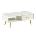 thumbnail image 6 of GZXS 41 Inch Rectangle Coffee Table with Storage Drawer & Open Shelf, Solid Wood Legs, Stylish Living Room Furniture, White, 6 of 9