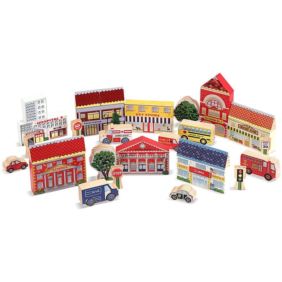 wooden town play set
