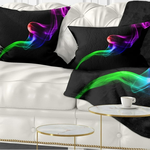 Designart Colorful Fractal Fire Design on Black - Abstract Throw Pillow - 12x20