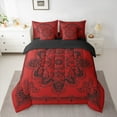 thumbnail image 2 of Manfei Damask Floral 7 Pieces Bedding Comforter Set,Vintage Baroque Geometric Full Bedding Set,Red Black Fitted Sheet Flat Sheet For Girl Boy,Breathable Home Decor Reversible, 2 of 8