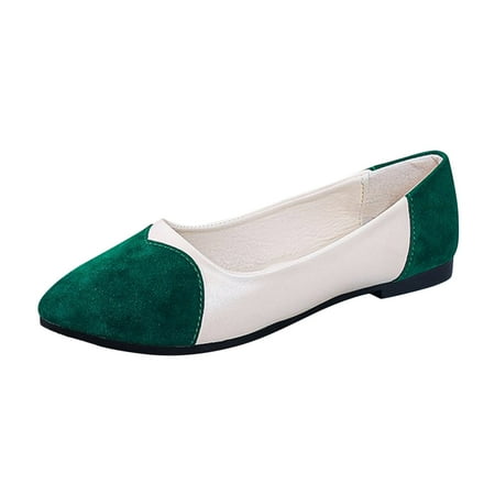 DVKOVI Women Fall Shoes Loafers for Women Flats for Women Dressy Comfortable Ladies Fashion Color Matching Suede Love Low Top Pointed Flat Casual Shoes Green 41