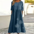 thumbnail image 2 of Summer Saving Wycnly Summer Dresses for Women Vintage Cotton Linen Plus Size Pleated Swing Tunic Long Dress with Pocket 2026 Elbow-Length Round Neck Floral Print Maxi Formal Dress Blue l, 2 of 6
