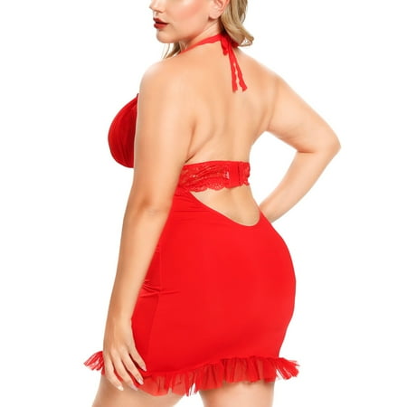 

Women Plus Size Sexy Backless Sling Lace Dress Nightdress