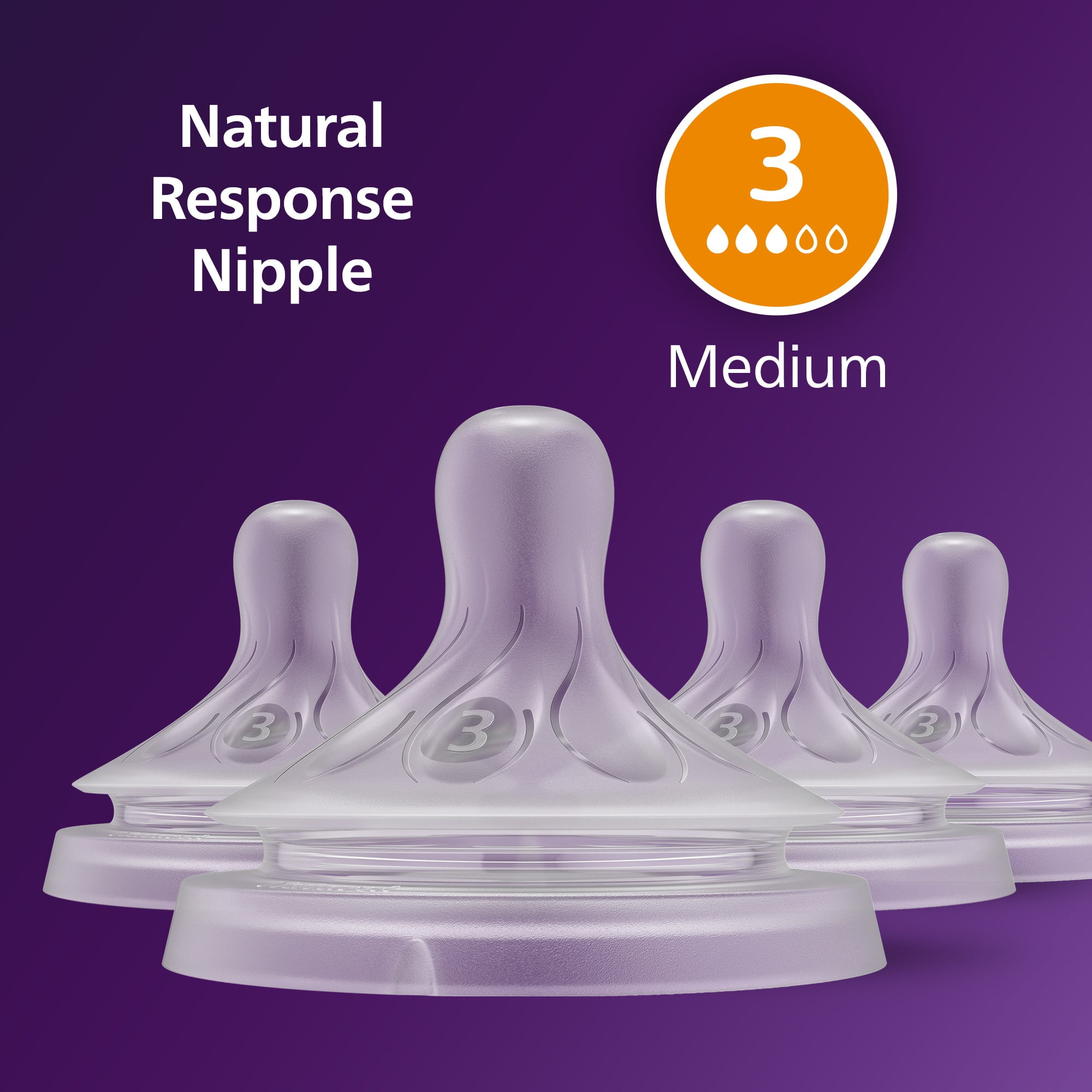 (2 pack) Philips Avent Natural Response Nipples, Medium Flow (Flow 3), 4-Pack, SCY963/04