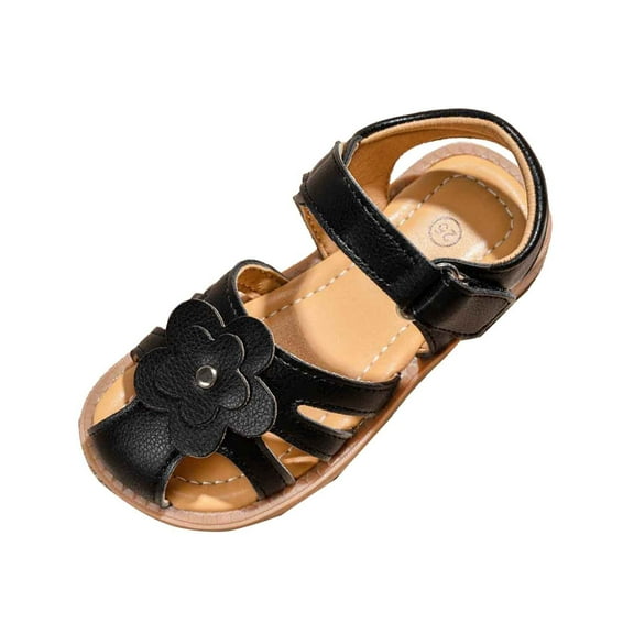 ZHOGXU Children Girls Sandals With Adjustable Straps Soft Sole Closed Toe Slip On Lightweight Comfortable Shoes For Everyday Wear,Black,1-1.5 Years
