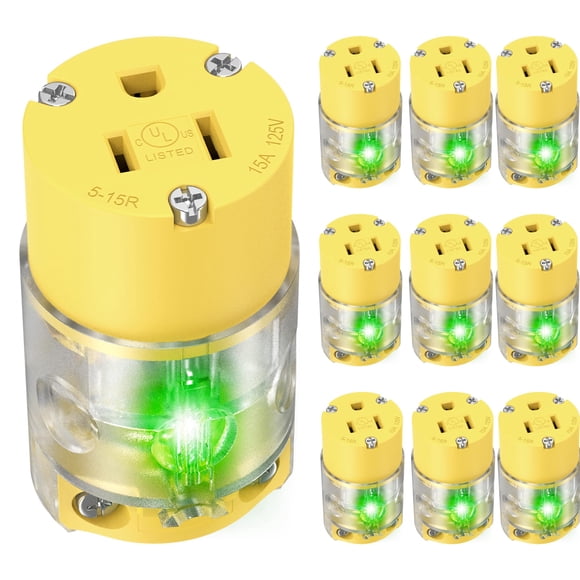 Enchufe eléctrico 110 V 15 A 120 V con luz de neón verde