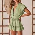 thumbnail image 4 of Women's Ruffle Sleeve V Neck Romper Dress Casual Summer Drawstring Waist Mini Dress, 4 of 9